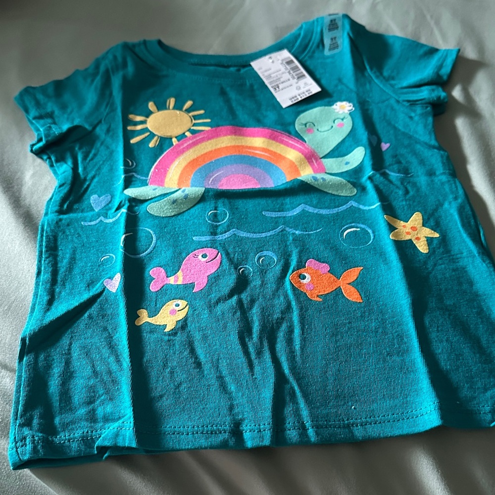 The Children's Place Teal Shirt with Rainbow Turtle and Fish